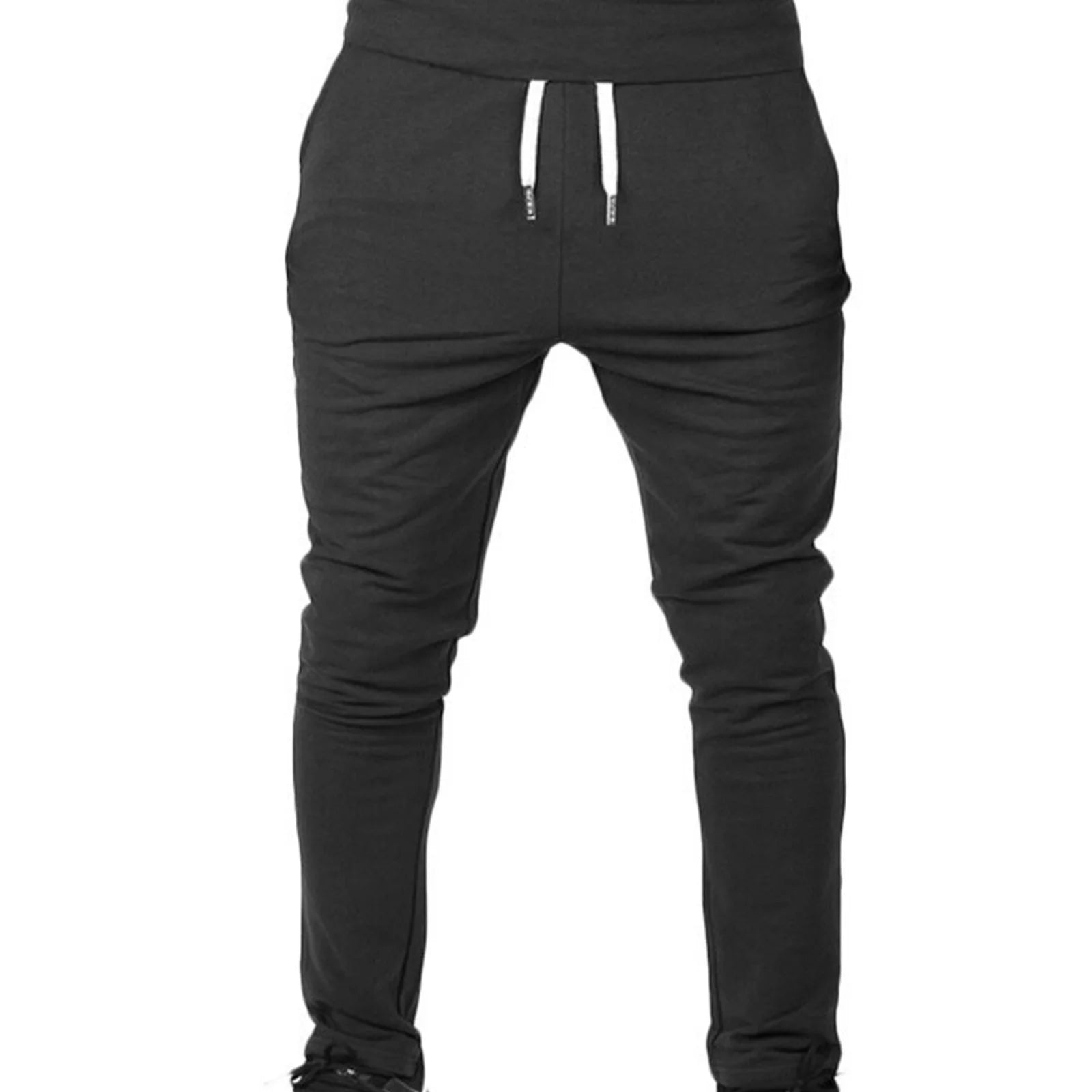 Men'S Solid Drawstring Pants Elastic Waist Tapered Joggers Slim Fit Stretch Sweatpants Sports Fitness Trousers Fashion Hippie Regular Fit Fall Winter Outdoor Casual Long Pants