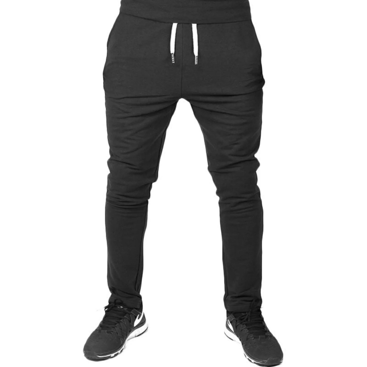 Men'S Solid Drawstring Pants Elastic Waist Tapered Joggers Slim Fit Stretch Sweatpants Sports Fitness Trousers Fashion Hippie Regular Fit Fall Winter Outdoor Casual Long Pants