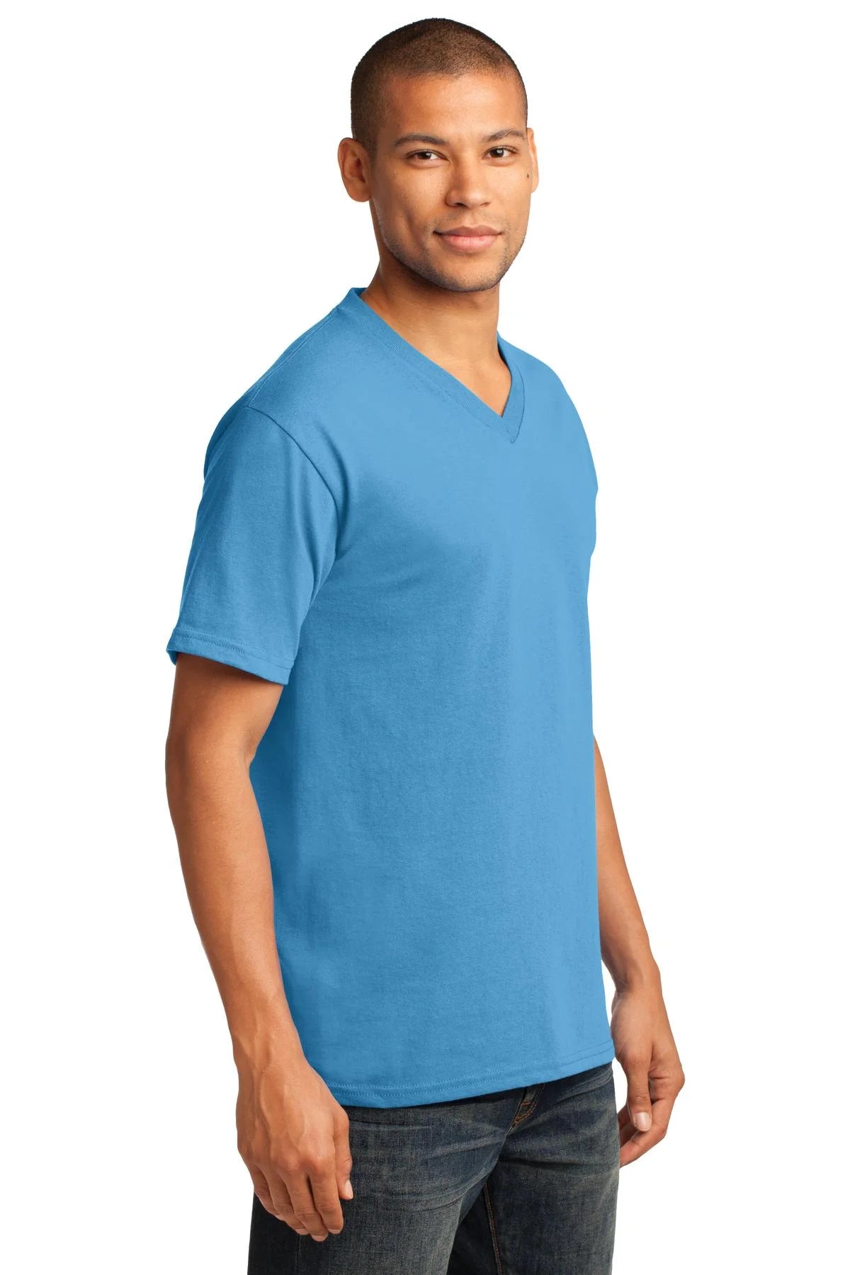 54Oz 100% Cotton V-Neck Tshirt (PC54V) Aquatic Blue, S