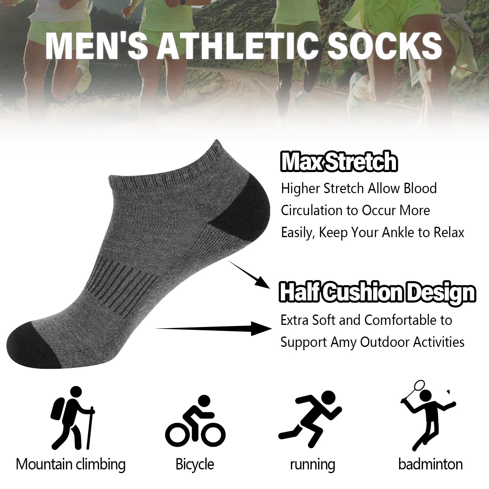 Mens Socks 10 Pairs Ankle Low Cut Socks for Men Breathable Athletic Socks